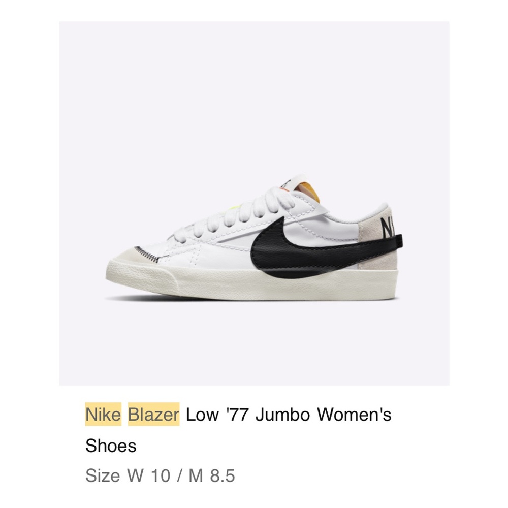 Nike Blazer Low '77 Jumbo
Women's Shoes Size W 10 / M 8.5